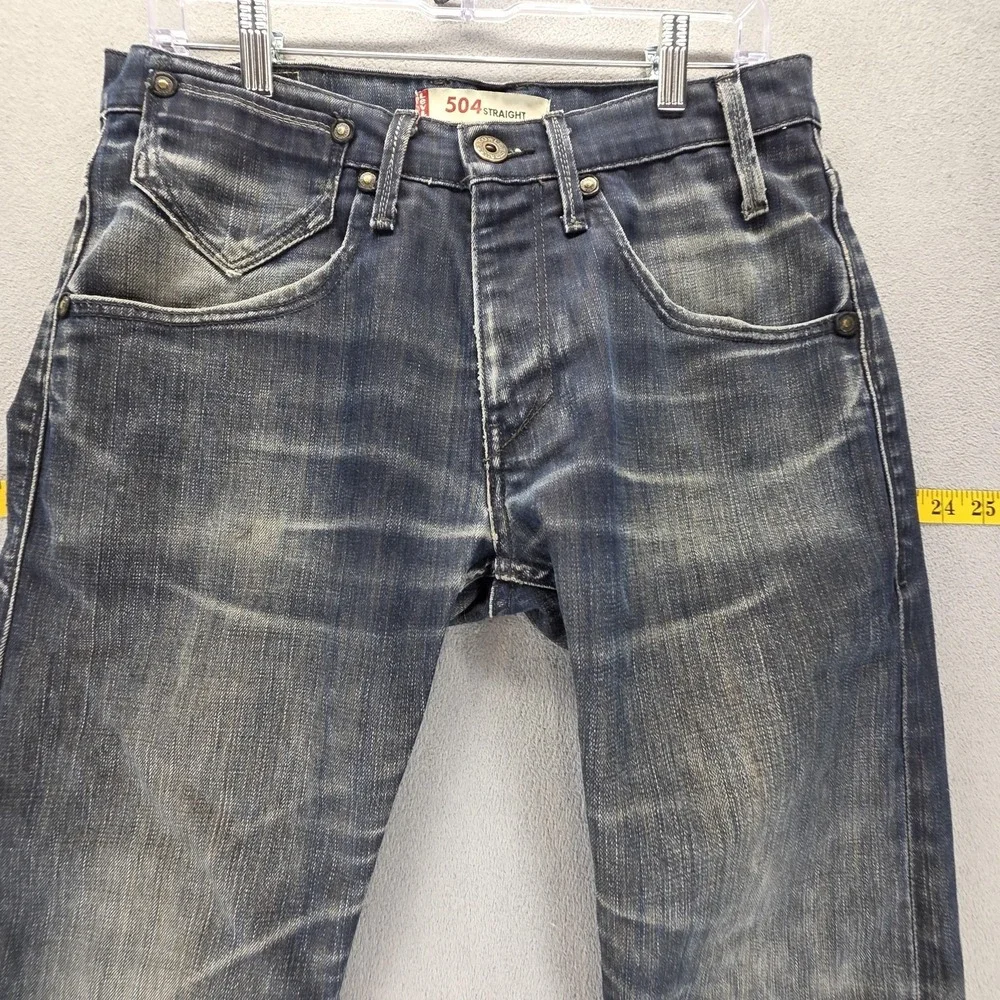 VTG Levis 504 Jeans Mens Blue Straight Engineered Honeycomb Whiskers Fits 31x26